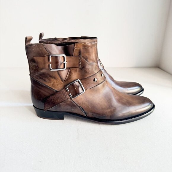 Fast Leather Antique finish All Leather Buckle Detail Booties 41 - Picture 1 of 9